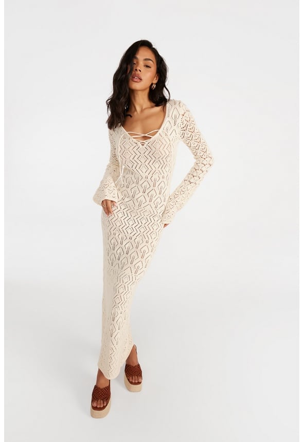 Lace-Up Crochet Dress Marshmallow White