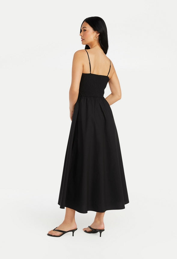 Smocked Poplin Maxi Dress Black Caviar