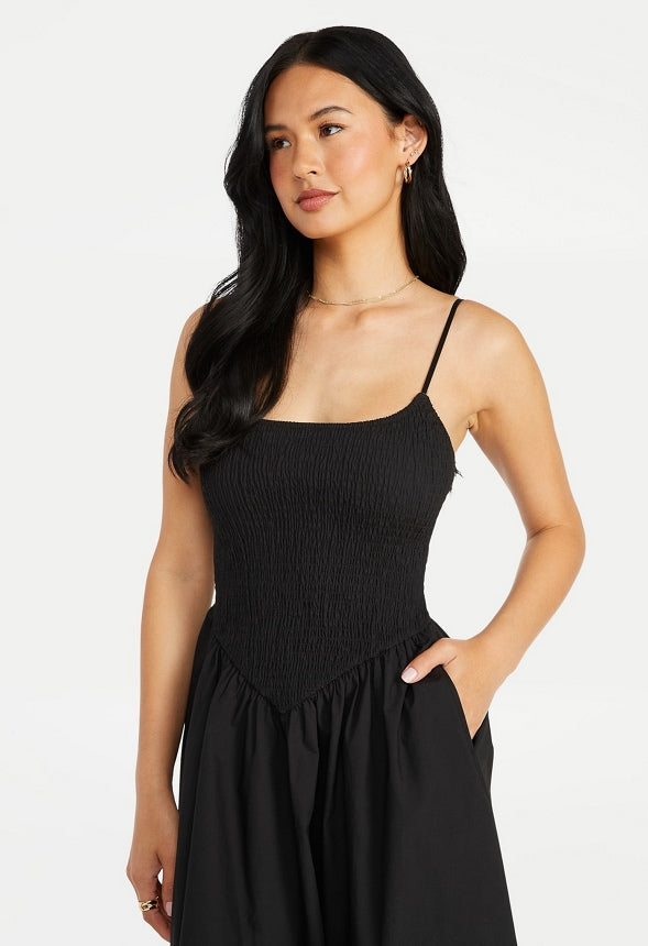 Smocked Poplin Maxi Dress Black Caviar