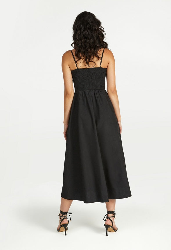 Smocked Poplin Maxi Dress Black Caviar