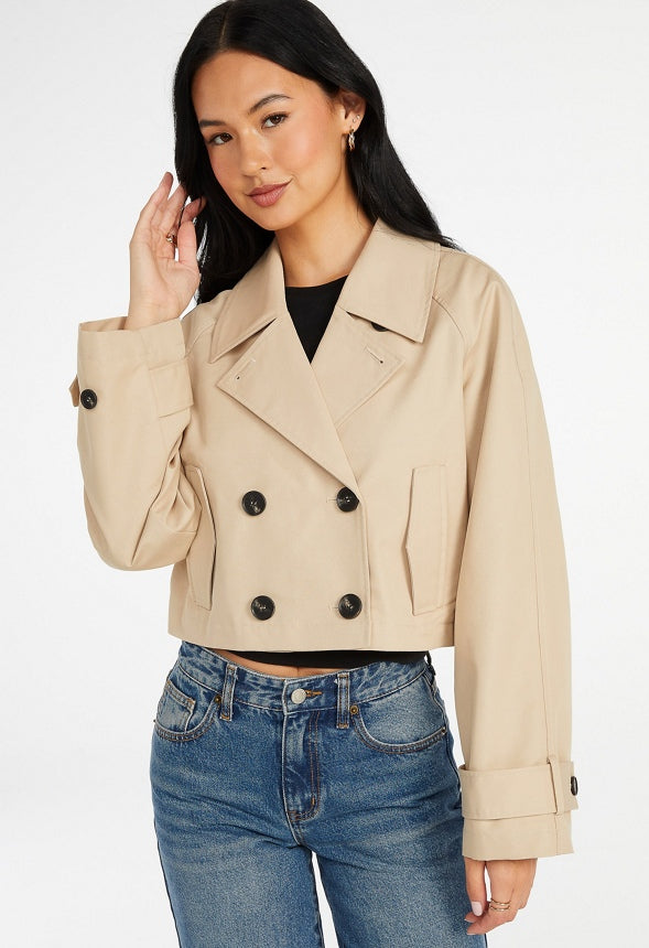 Cropped Trench Jacket Khaki