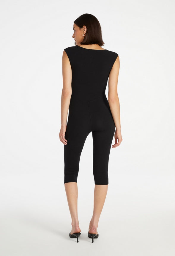 Square Neck Capri Jumpsuit Black Caviar