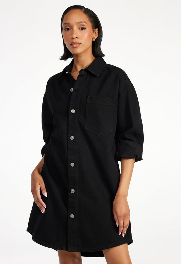 Denim Boyfriend Shirt Dress Black Wash