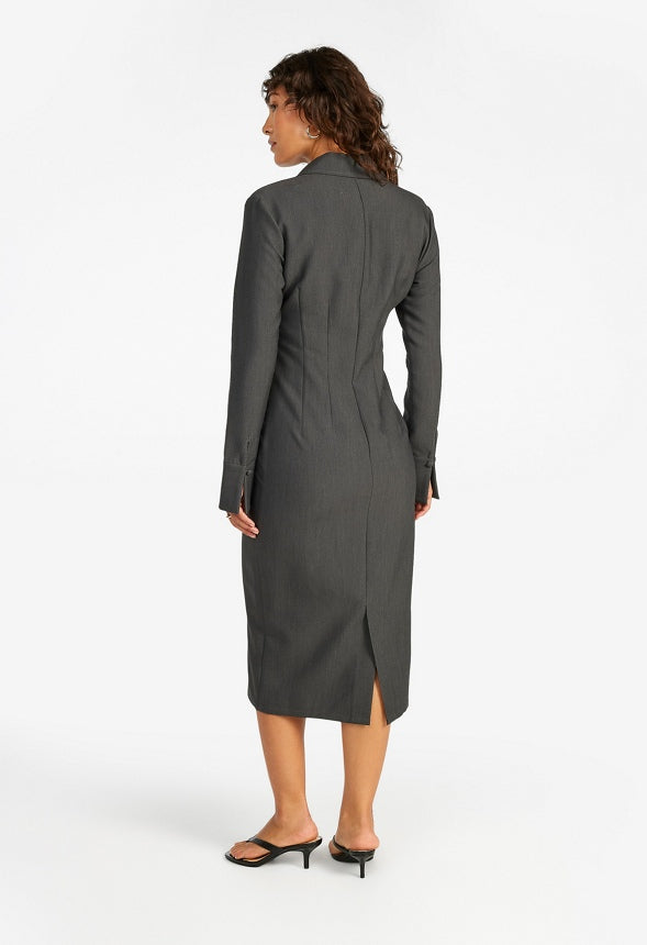 Corset Midi Suiting Shirt Dress Dark Charcoal Heather