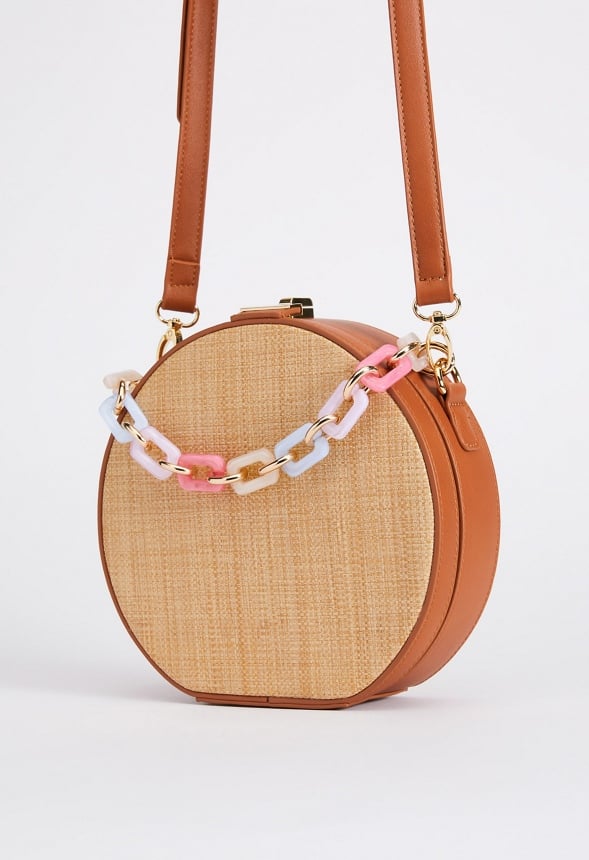 Resin Handle Canteen Crossbody Bag Cognac Multi