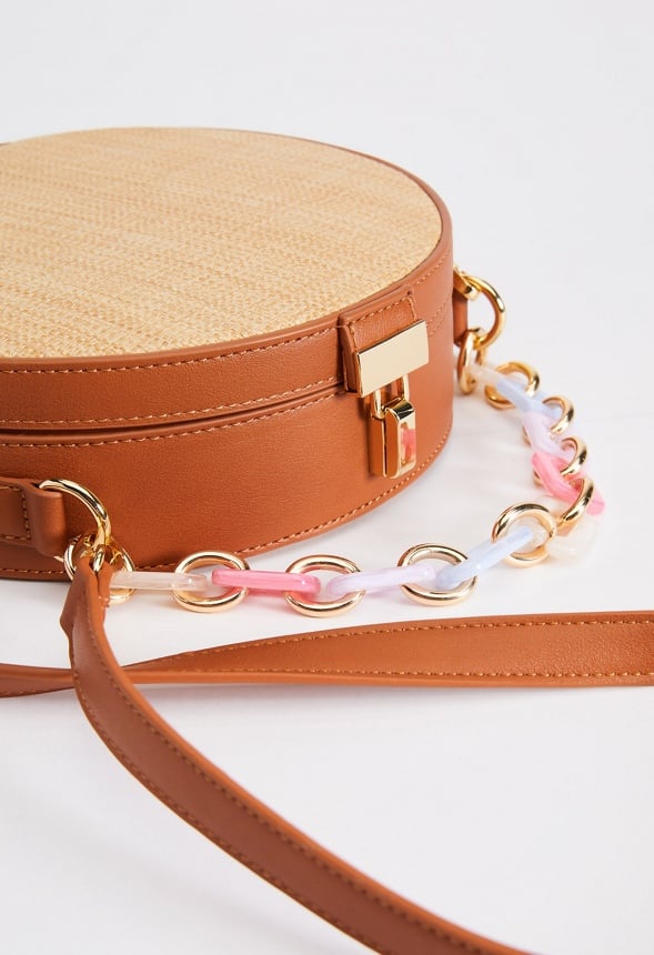 Resin Handle Canteen Crossbody Bag Cognac Multi