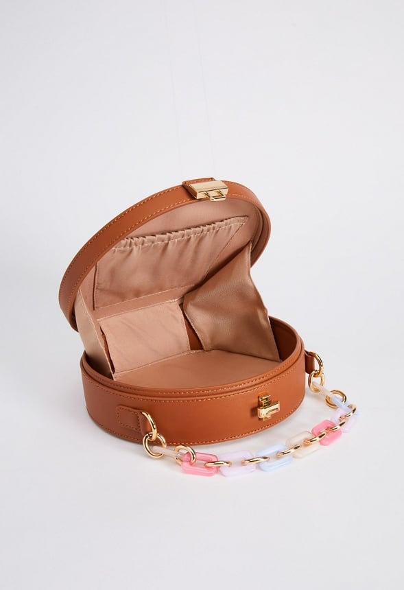 Resin Handle Canteen Crossbody Bag Cognac Multi