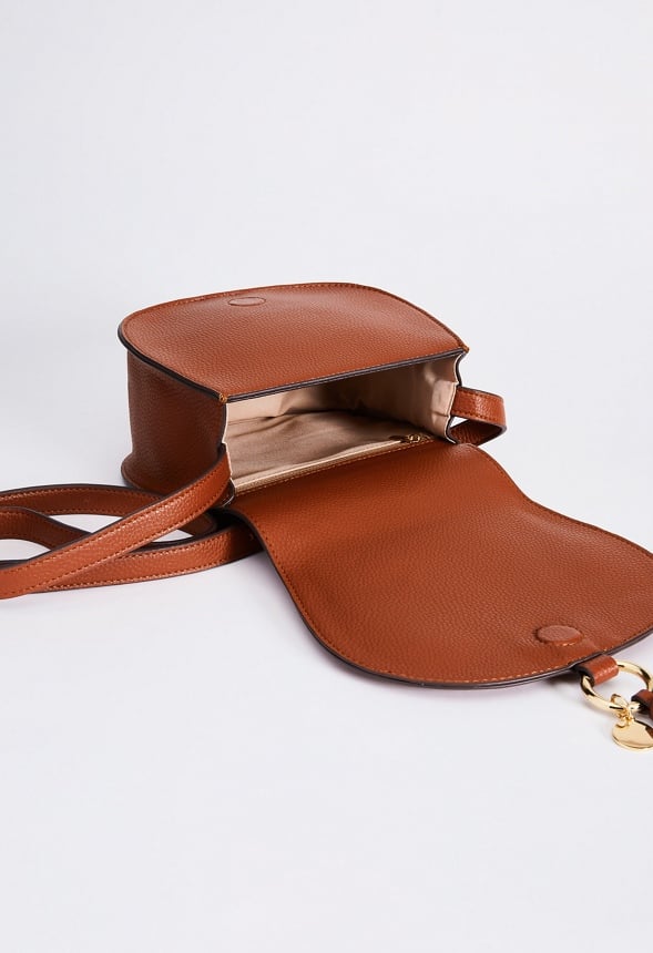 Saddle Bag Crossbody Bag With Whipstitch Leather Brown