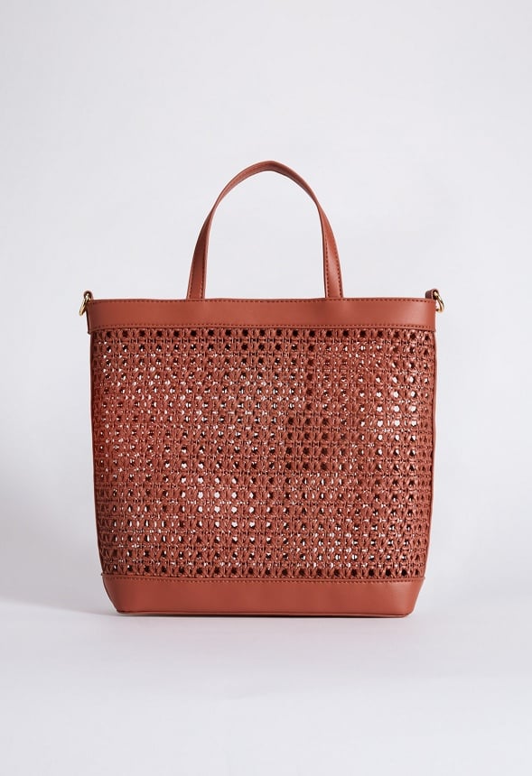 Woven Crossbody Tote Leather Brown