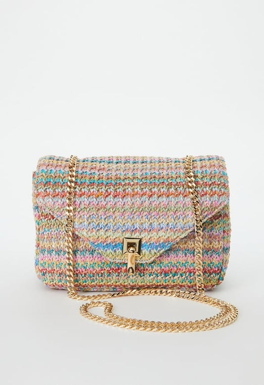 Raffia Crossbody With Flip Lock Closure Multi