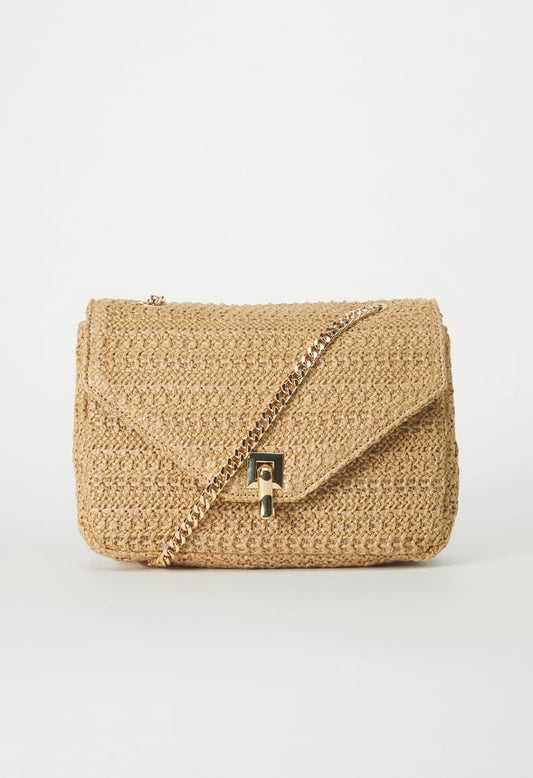 Raffia Crossbody With Flip Lock Closure Natural