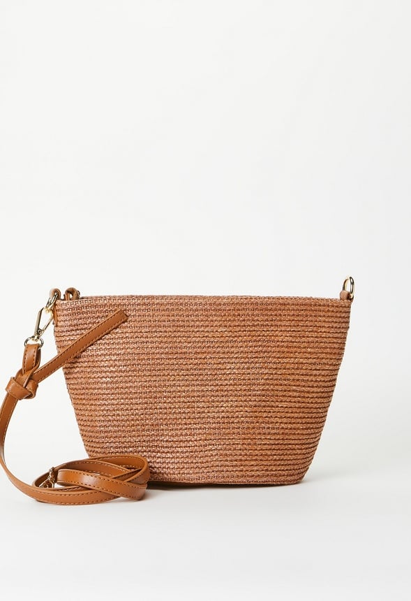 Raffia Pouch Crossbody Camel