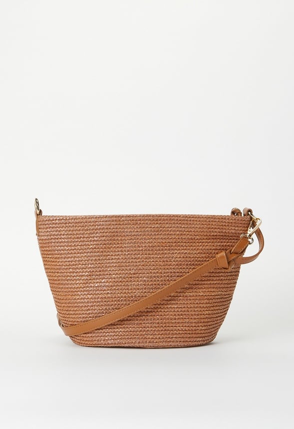 Raffia Pouch Crossbody Camel