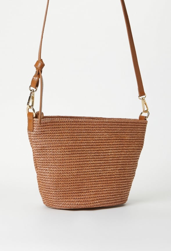 Raffia Pouch Crossbody Camel