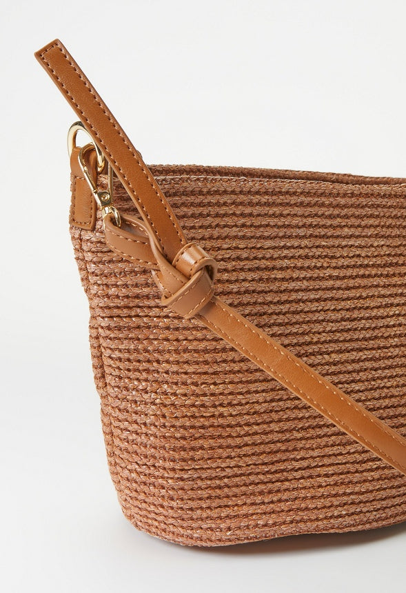 Raffia Pouch Crossbody Camel