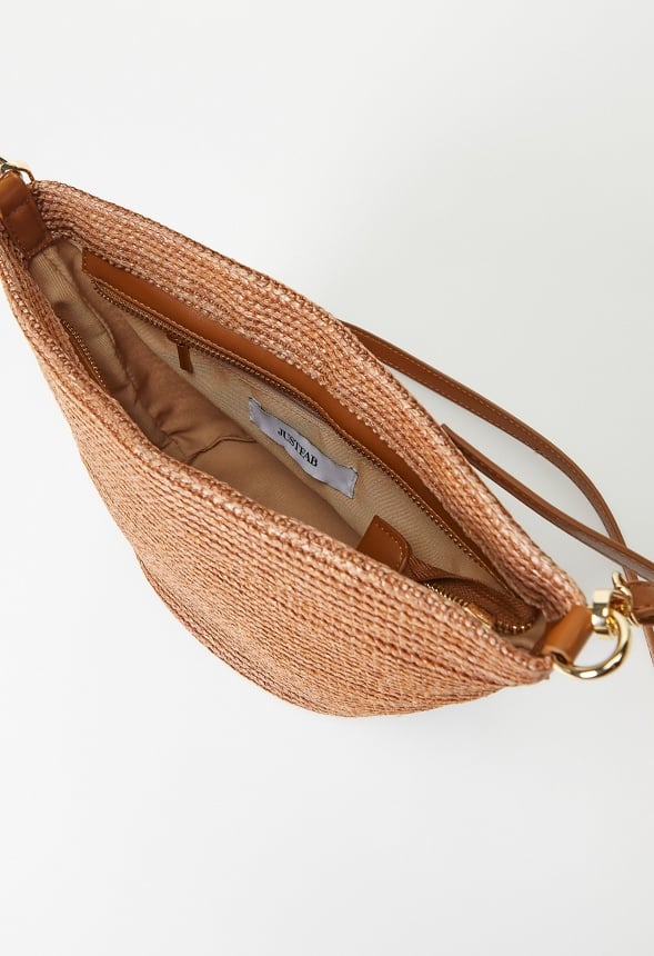 Raffia Pouch Crossbody Camel