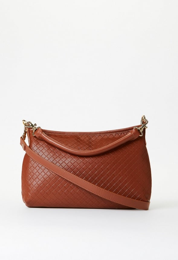 Woven Pouch Crossbody Leather Brown