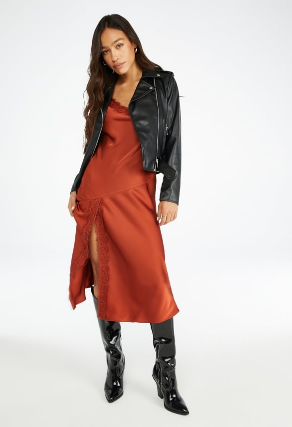 Lace Trim Slip Dress Picante Orange