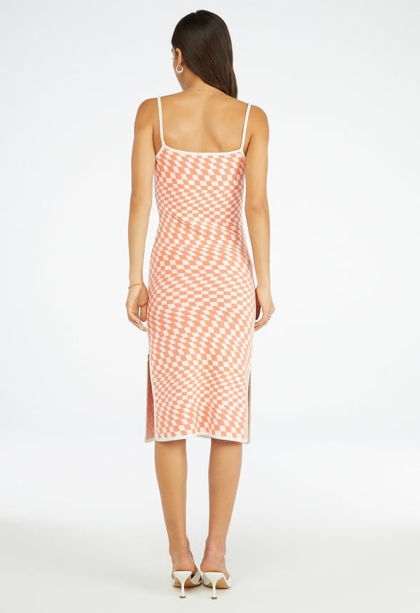 Jacquard Midi Dress Mandarin Orange Checkered