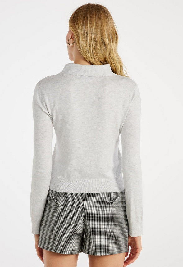 Tissue Polo Cardigan Light Heather Grey