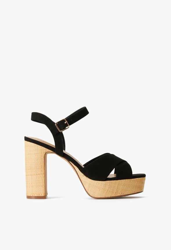Tina Crossover Platform Sandal Black/ Raffia