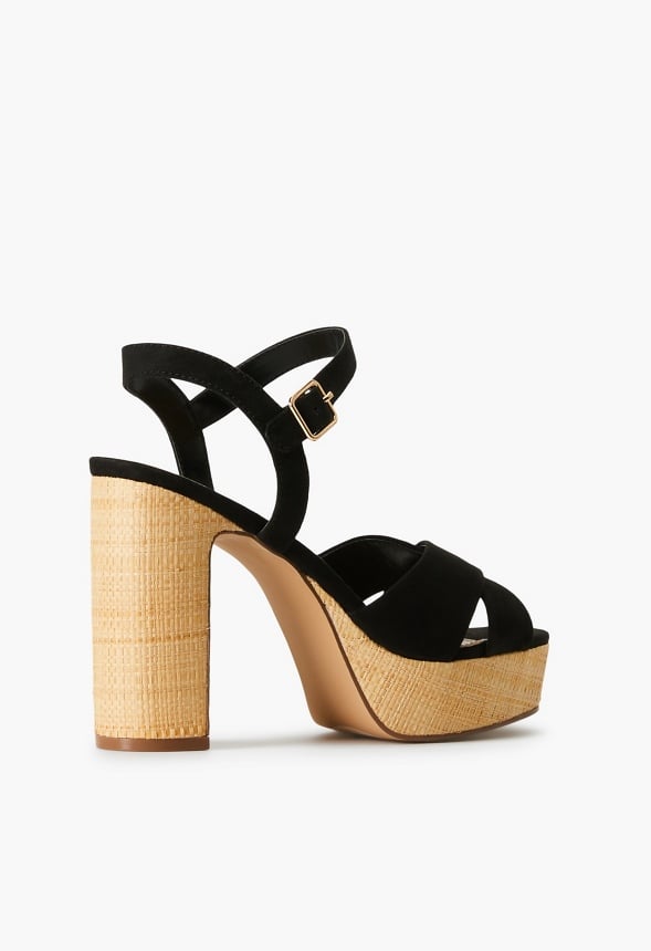 Tina Crossover Platform Sandal Black/ Raffia