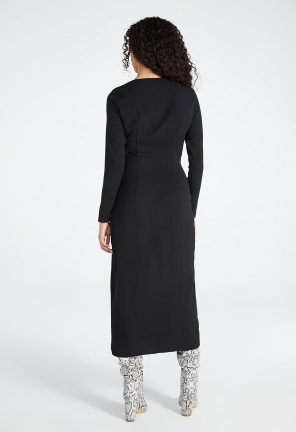 Drape Front Midi Dress Black Caviar