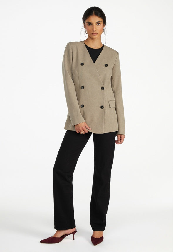 Double-Breasted Blazer Taupe Grey Heather
