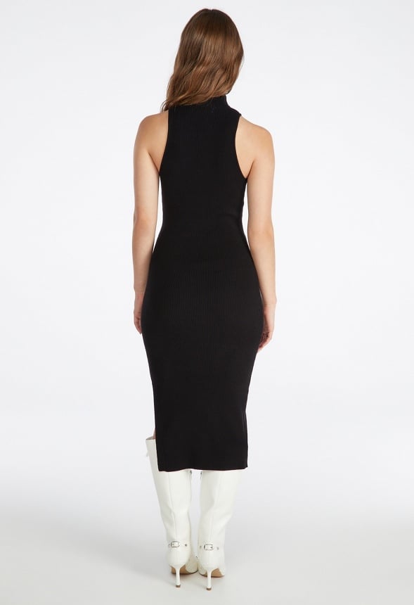 Mock Neck Sweater Midi Dress Black Caviar