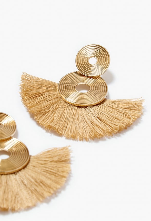 Amara Organic Disc And Fringe Drop Earrings Gold/ Brown