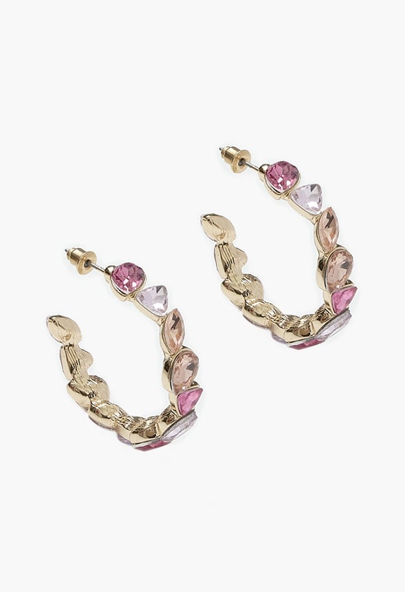 Dalia Pastel Mixed Glass Stone Hoop Earrings Pink/ Gold