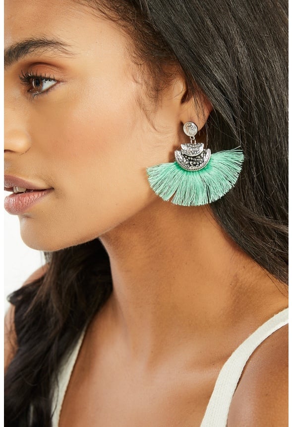Gia Statement Metal Disc And Fringe Earrings Turquoise/ Silver