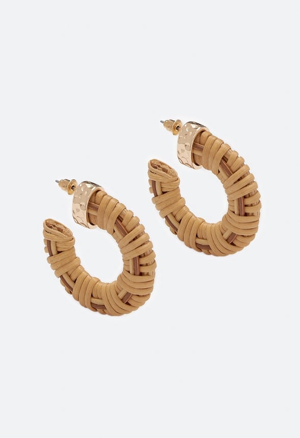 Etta Woven Natural Raffia Wrapped Hoop Brown/ Gold