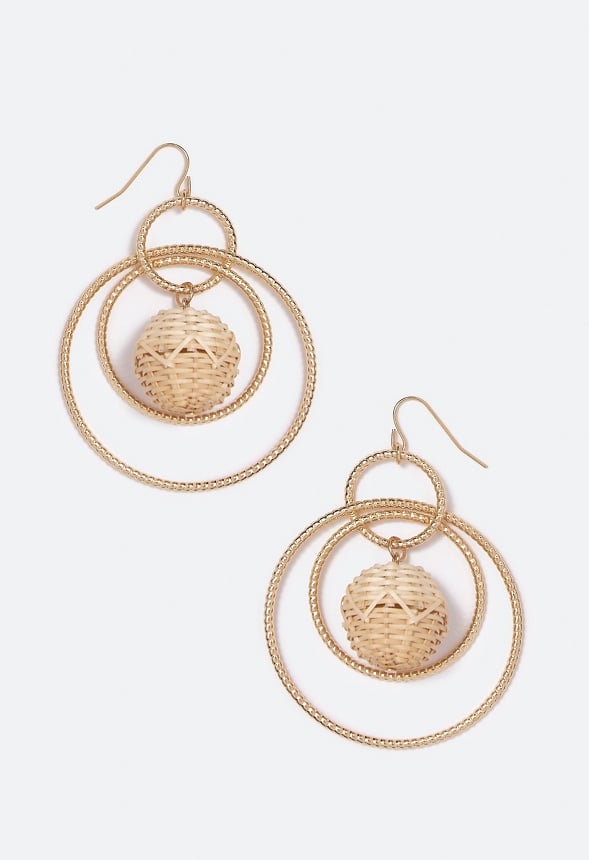 Sadie Raffia Wrapped Bead Drop Earrings Tan/ Gold