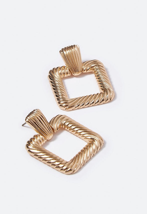 Piper Textured Square Door Knocker Earrings Gold