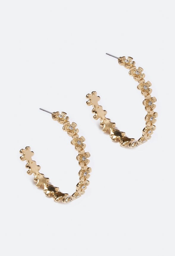 Myla 3D Flower Hoop Earrings Gold