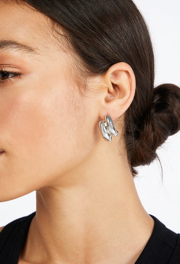 Fiona Double Tube Stud Earrings Silver