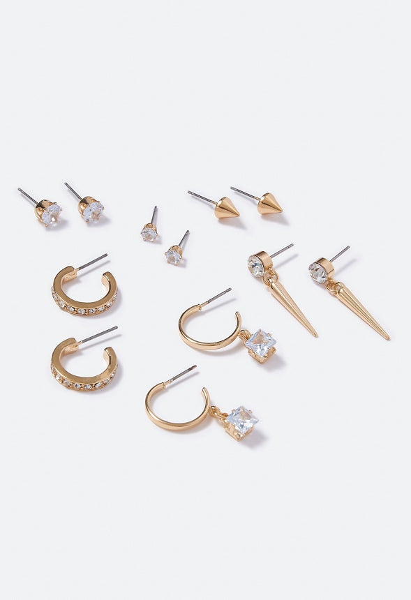 Sylvia Crystal Mixed Earrings Multipack Crystal/ Gold