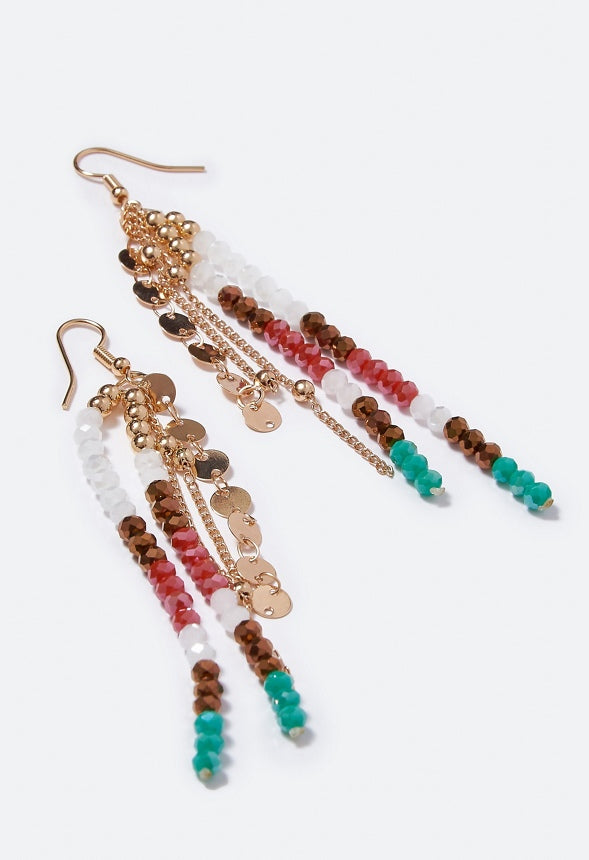 Jessica Beads and Chain Strand Earrings Pink/ Teal/ Gold