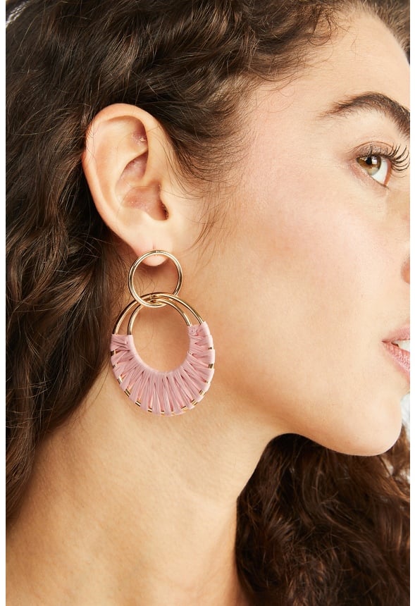 Aliza Raffia Wrapped Rings Drop Earrings Dusty Rose/ Gold