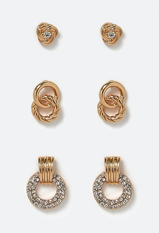 Irene Mixed Linked Ring Stud Set Crystal/ Gold