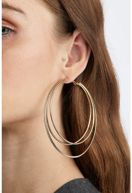 Andrea Fine Triple Hoop Earrings Gold