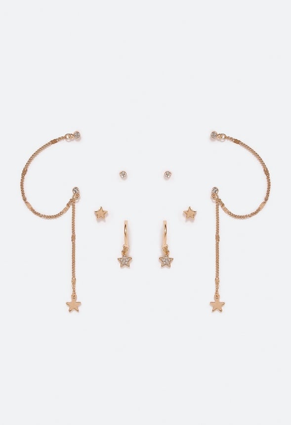 Jane Linked Star Earrings Multipack Crystal/ Gold