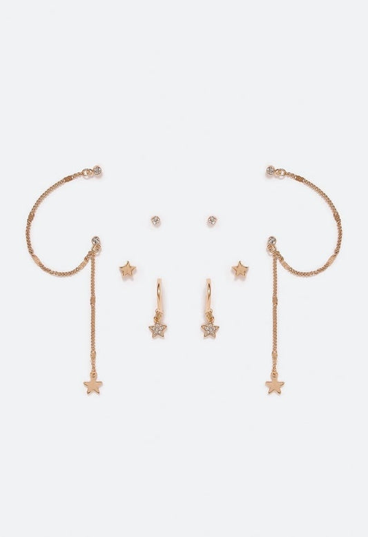 Jane Linked Star Earrings Multipack Crystal/ Gold