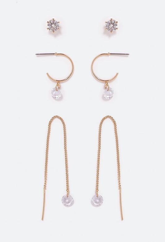 Hope Cubic Zirconia Earrings Multipack Crystal/ Gold