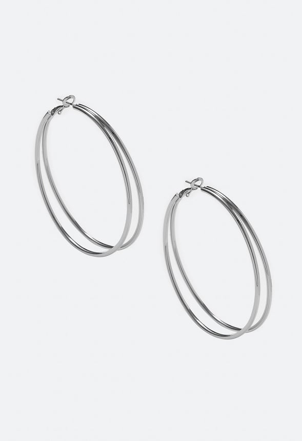 Belen Fine Double Hoop Earrings Silver