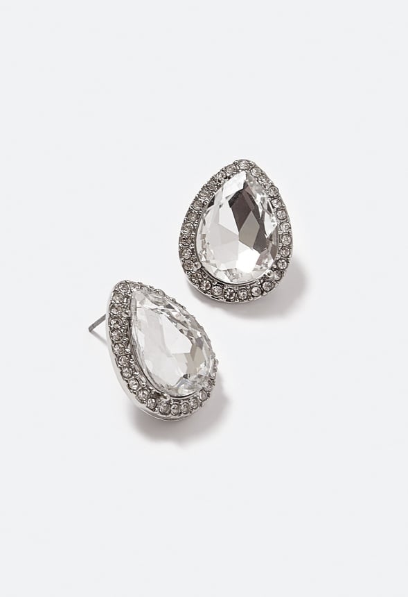 Bianca Glass Teardrop Stud Earrings Silver
