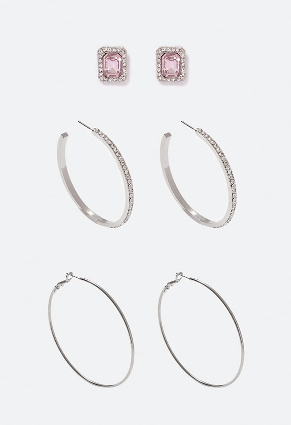 Taylor Mixed 3 Pair Pack Hoop Earrings Pink/ Silver