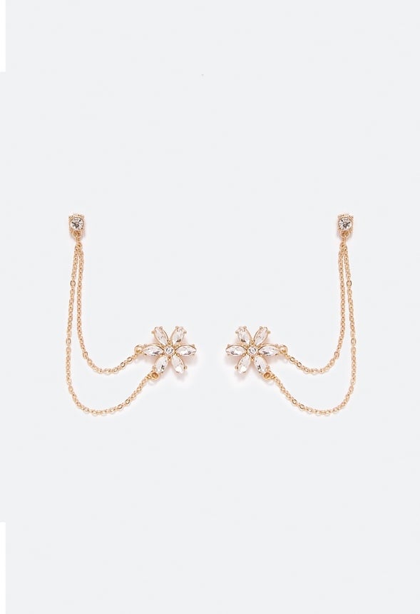 Kiera Linked Glass Flower Stud Crystal/ Gold