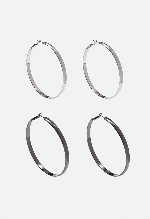 Raquel Oversized Fine Hoop Earrings Pack Gunmetal